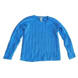 LL Bean Cornflower Blue Cable Knit Sweater, 100% Cotton, Crew Neck, Size Medium
